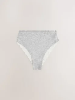 White/Black/Grey High Rise High Leg Cotton Lace Knickers 4 Pack