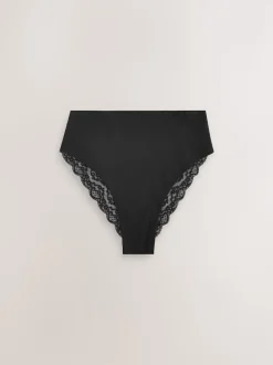 White/Black/Grey High Rise High Leg Cotton Lace Knickers 4 Pack