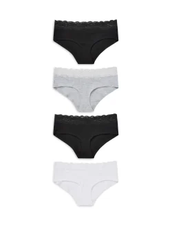 White/Black/Grey Short Cotton Lace Knickers 4 Pack
