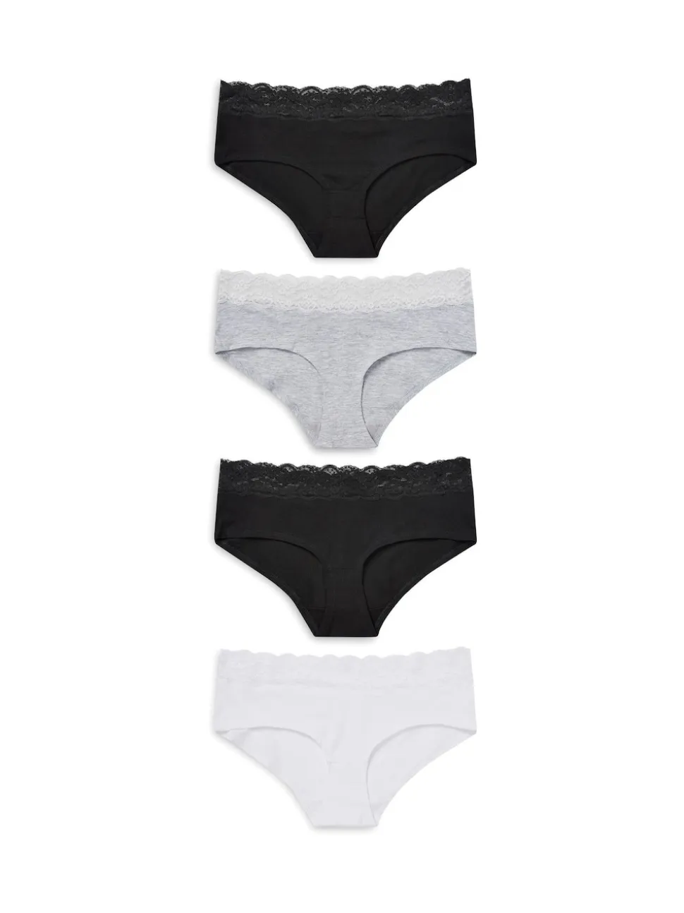 White/Black/Grey Short Cotton Lace Knickers 4 Pack
