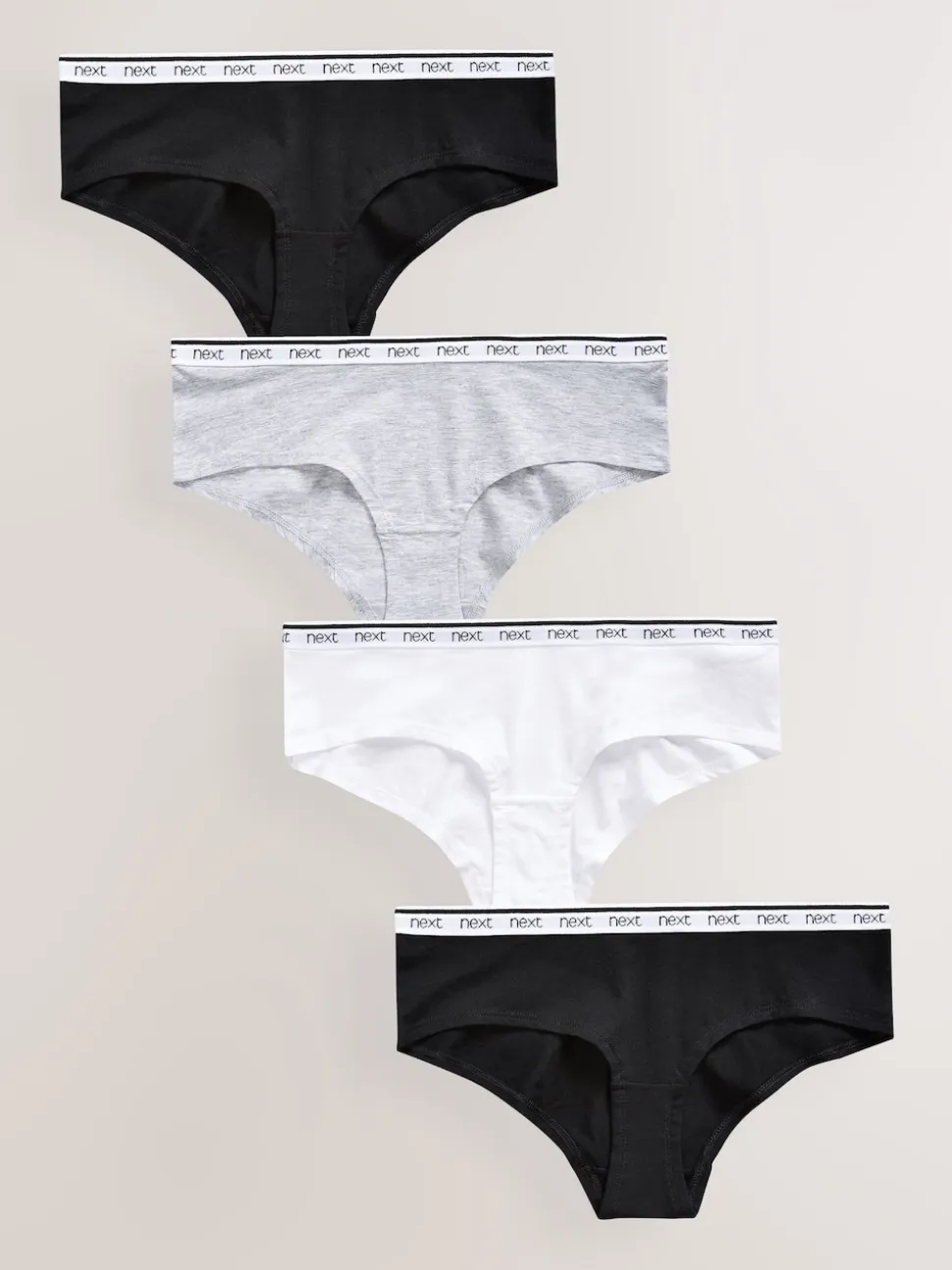 White/Black/Grey Short Cotton Logo Knickers 4 Pack