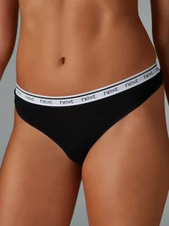 White/Black/Grey Thong Cotton Logo Knickers 4 Pack