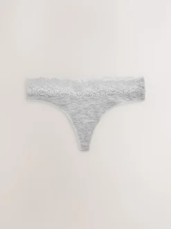 White/Black/Grey Thong Cotton Lace Knickers 4 Pack
