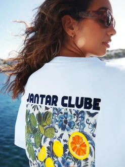 White/Blue Graphic Print Beach T-Shirt