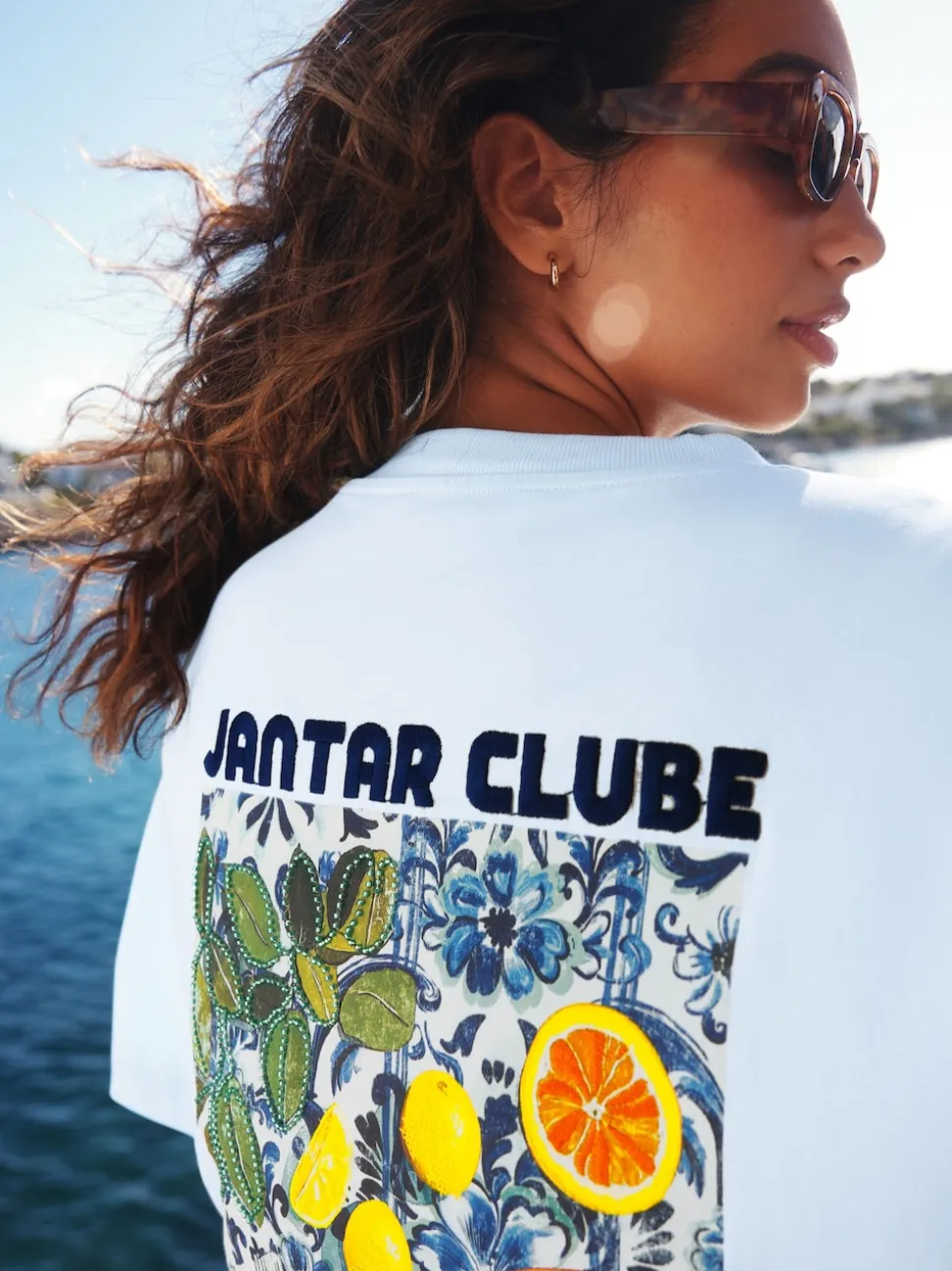 White/Blue Graphic Print Beach T-Shirt