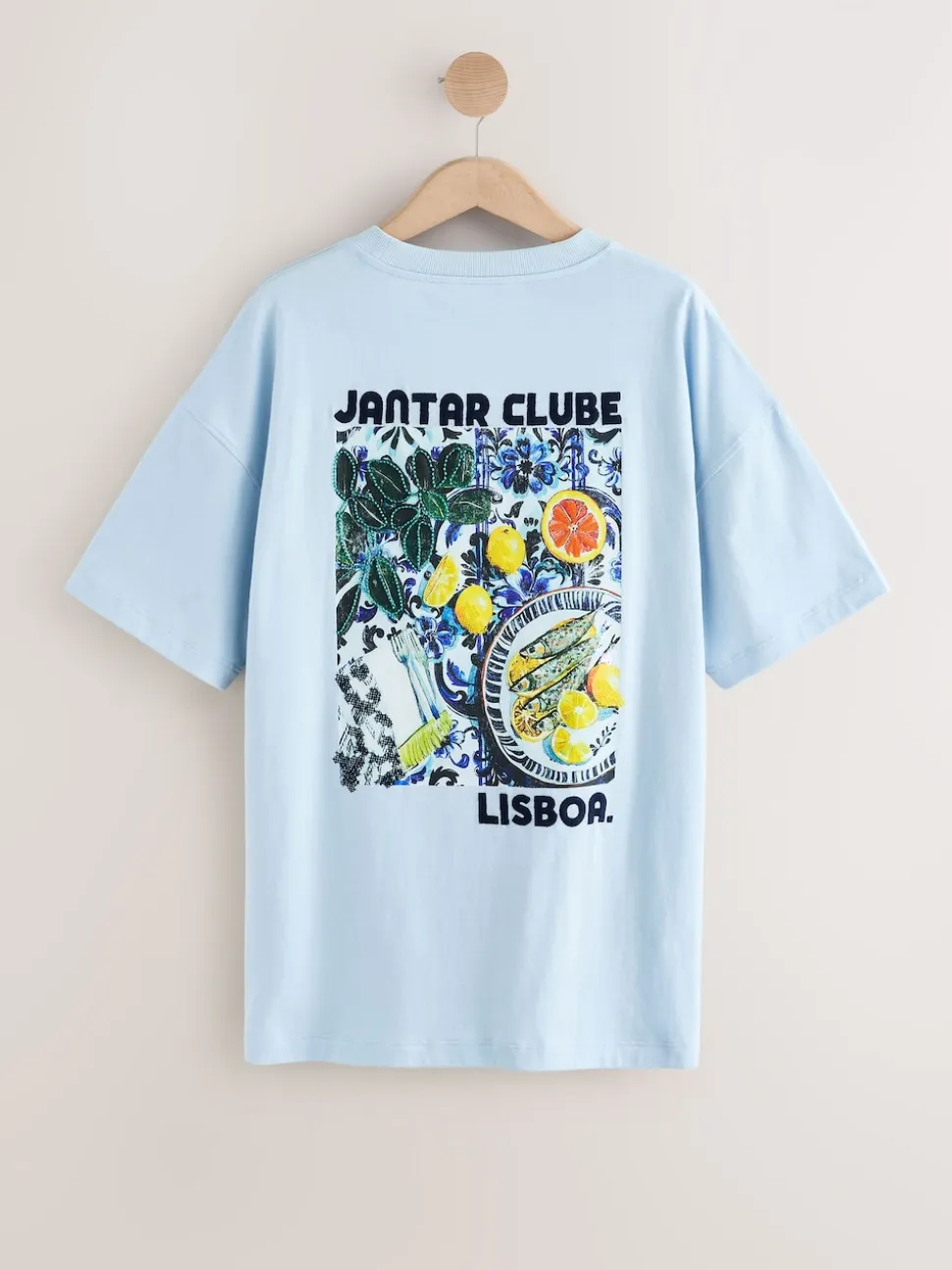 White/Blue Graphic Print Beach T-Shirt