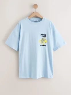 White/Blue Graphic Print Beach T-Shirt
