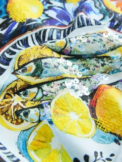 White/Blue Graphic Print Beach T-Shirt
