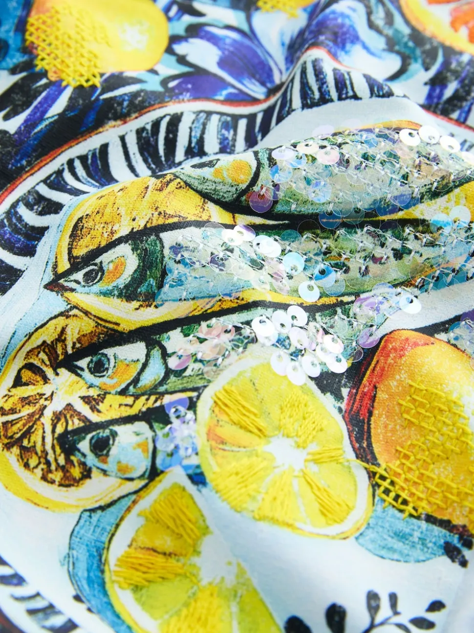 White/Blue Graphic Print Beach T-Shirt
