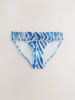 White/Blue Zebra Shirred High Leg Bikini Bottoms