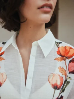 White/Green Beach Cover-Up Shirt