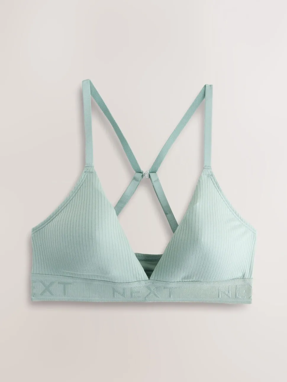 White/Green/Navy Cotton Ribbed Logo Bralettes 3 Pack