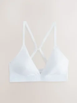 White/Green/Navy Cotton Ribbed Logo Bralettes 3 Pack