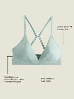 White/Green/Navy Cotton Ribbed Logo Bralettes 3 Pack