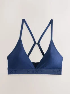 White/Green/Navy Cotton Ribbed Logo Bralettes 3 Pack