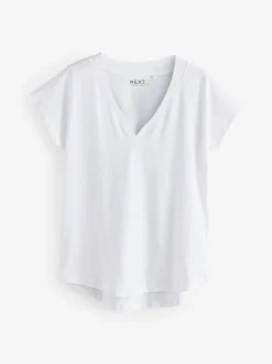 White/Grey/Khaki/Rust/Brown V-Neck Cap Sleeve 100% Cotton T-Shirts 5 Pack
