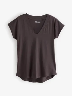 White/Grey/Khaki/Rust/Brown V-Neck Cap Sleeve 100% Cotton T-Shirts 5 Pack