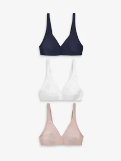 White/Navy Blue/Pink Non Pad Non Wire Cotton Blend Ultimate Comfort Bras 3 Pack