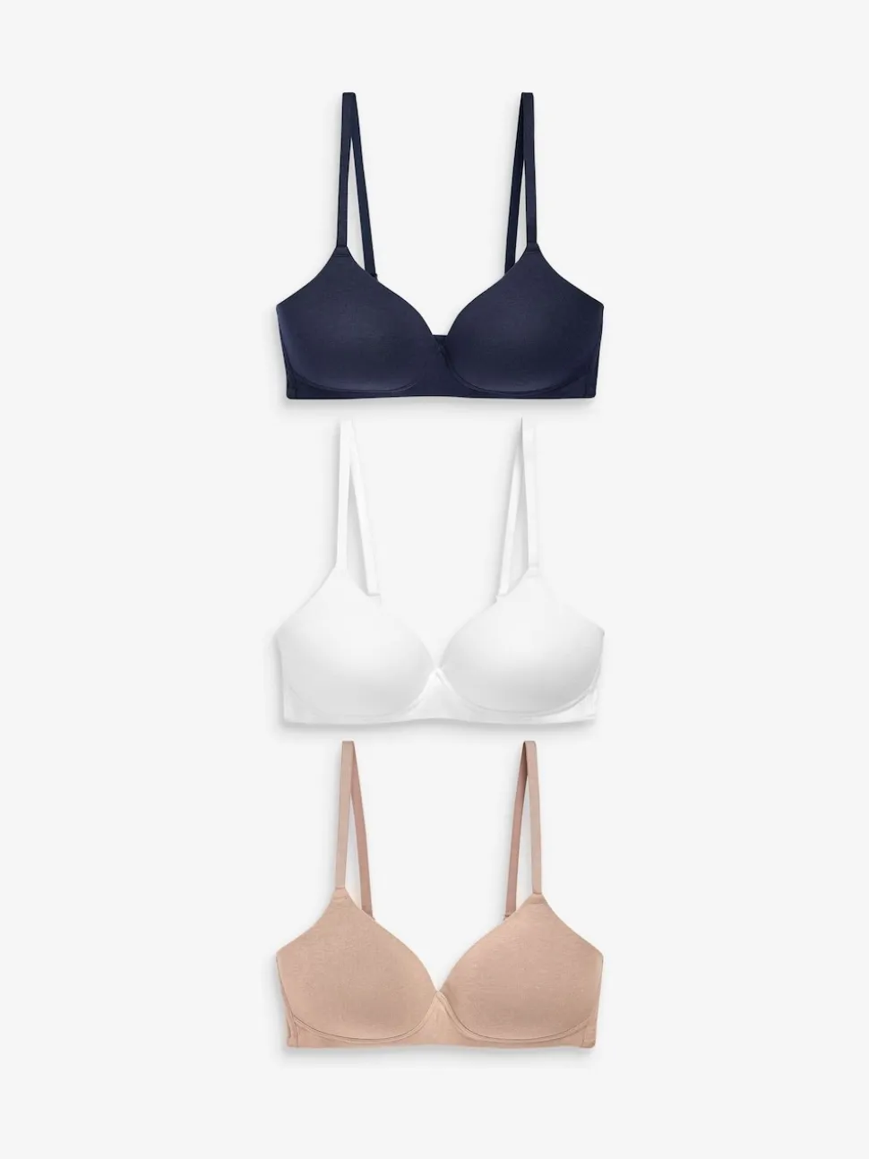White/Navy Blue/Pink Pad Non Wire Cotton Blend Ultimate Comfort Bras 3 Pack