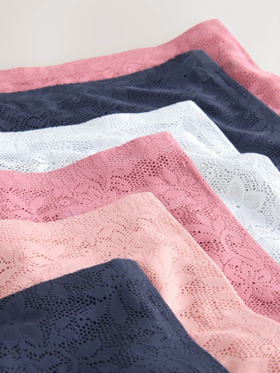 White/Pink/Navy Full Brief Comfort Bonded Lace Knickers 7 Pack
