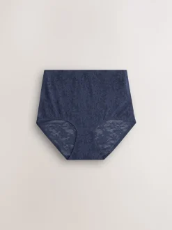 White/Pink/Navy Full Brief Comfort Bonded Lace Knickers 7 Pack