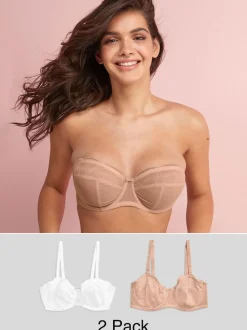 White/Praline Nude DD+ Non Pad Strapless Bras 2 Pack