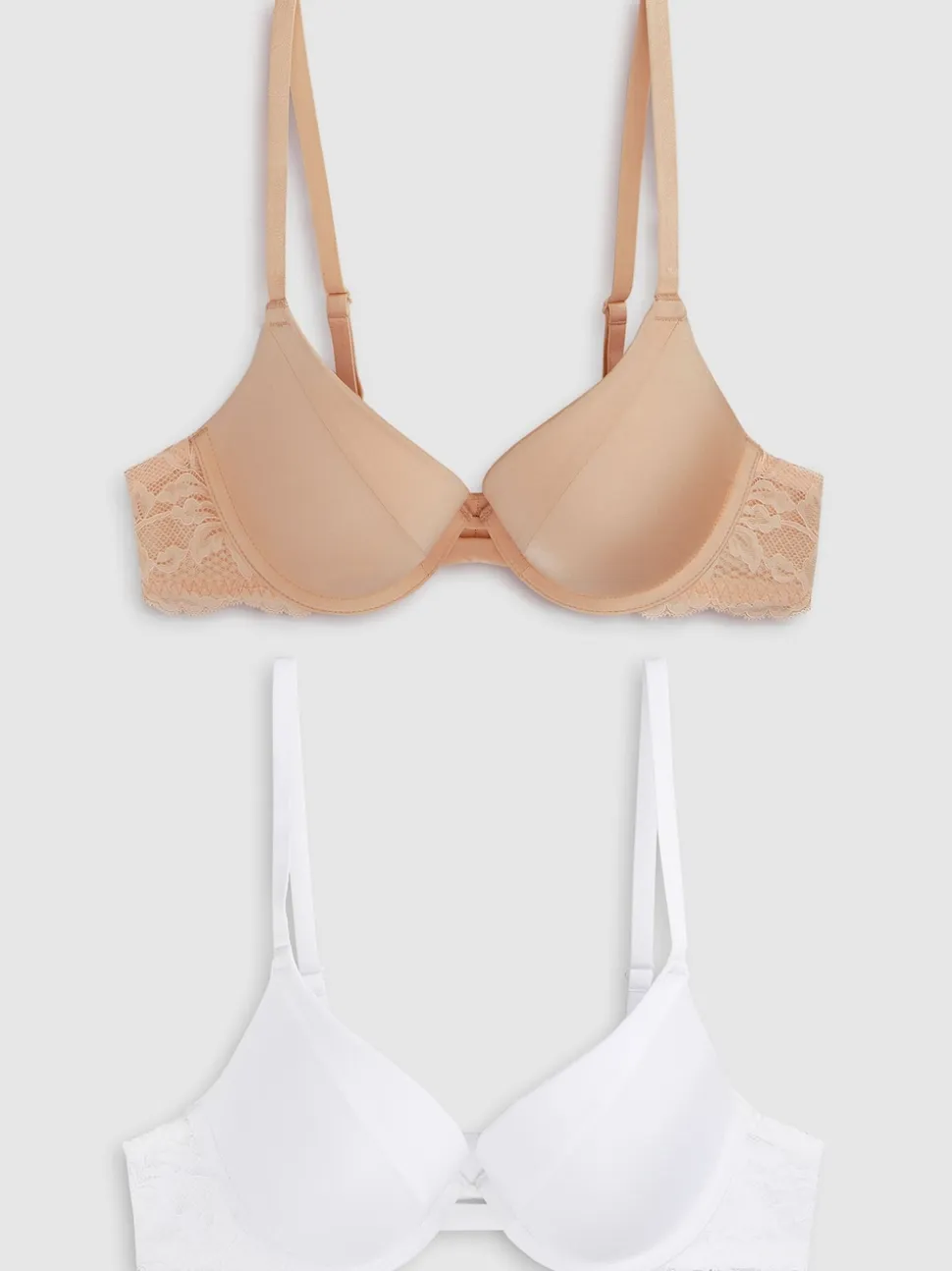 White/Praline Nude Push Up Pad Plunge A-E Smoothing T-Shirt Bras 2 Pack