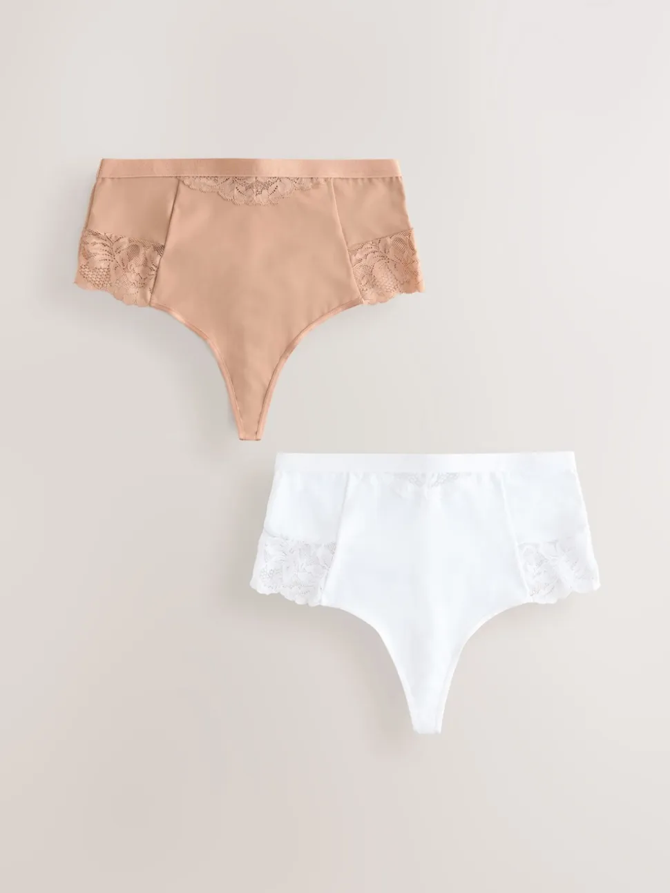 White/Praline Nude Tummy Control Light Shaping High Waist Thongs 2 Pack