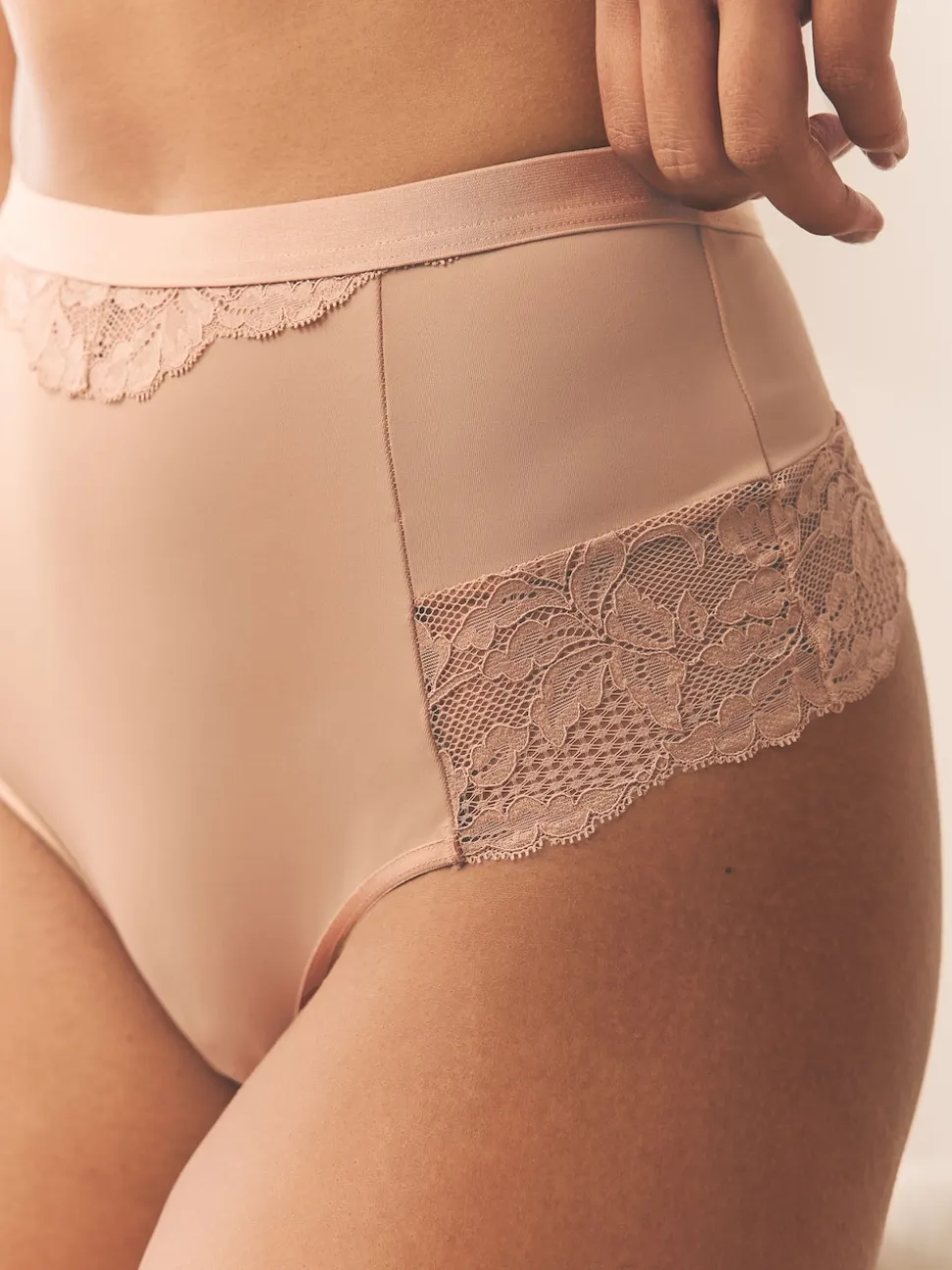 White/Praline Nude Tummy Control Light Shaping High Waist Thongs 2 Pack