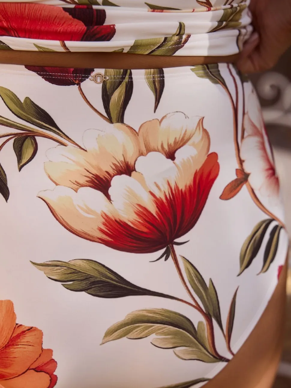 White/Red Floral High Waist Bikini Bottoms