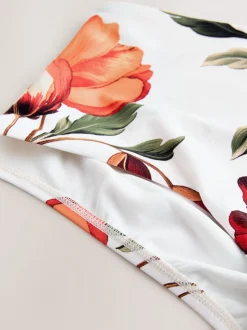 White/Red Floral High Waist Bikini Bottoms