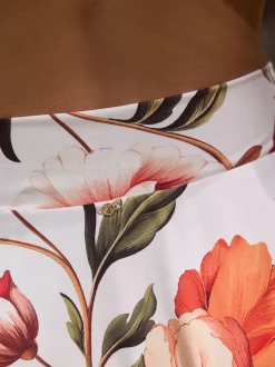 White/Red Floral Swim Skirt Bikini Bottoms