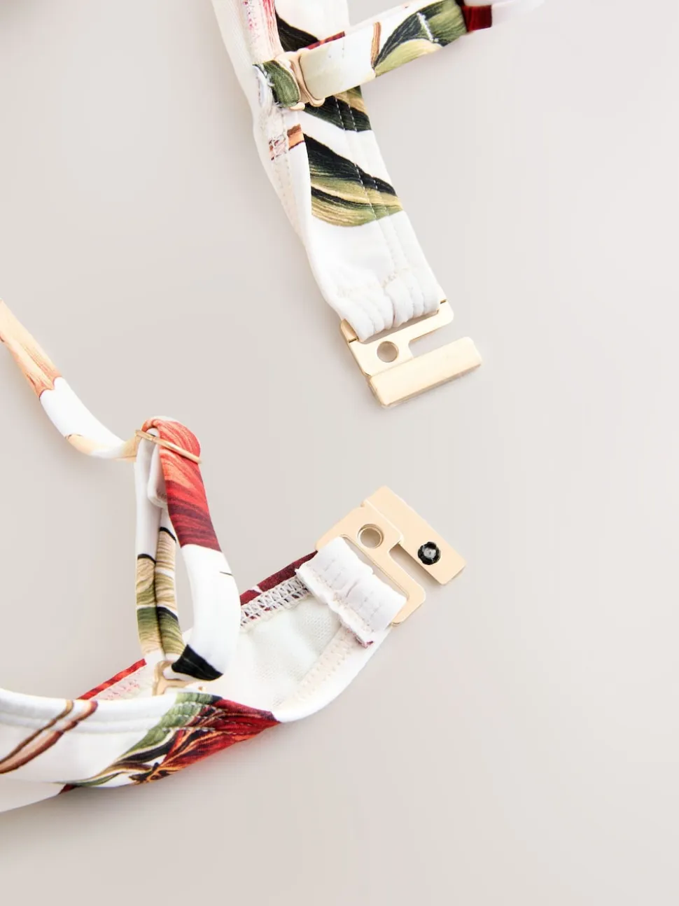 White/Red Floral Wired Bandeau Bikini Top