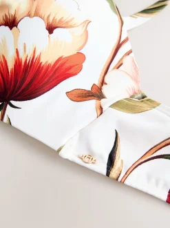 White/Red Floral Wired Bandeau Bikini Top