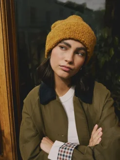 Yellow Boucle Knitted Beanie Hat
