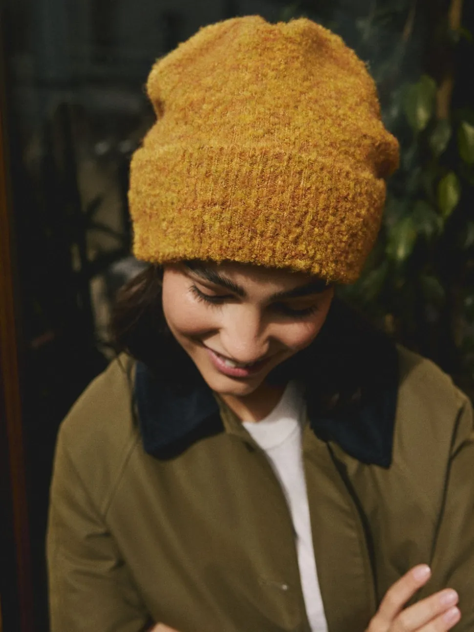 Yellow Boucle Knitted Beanie Hat