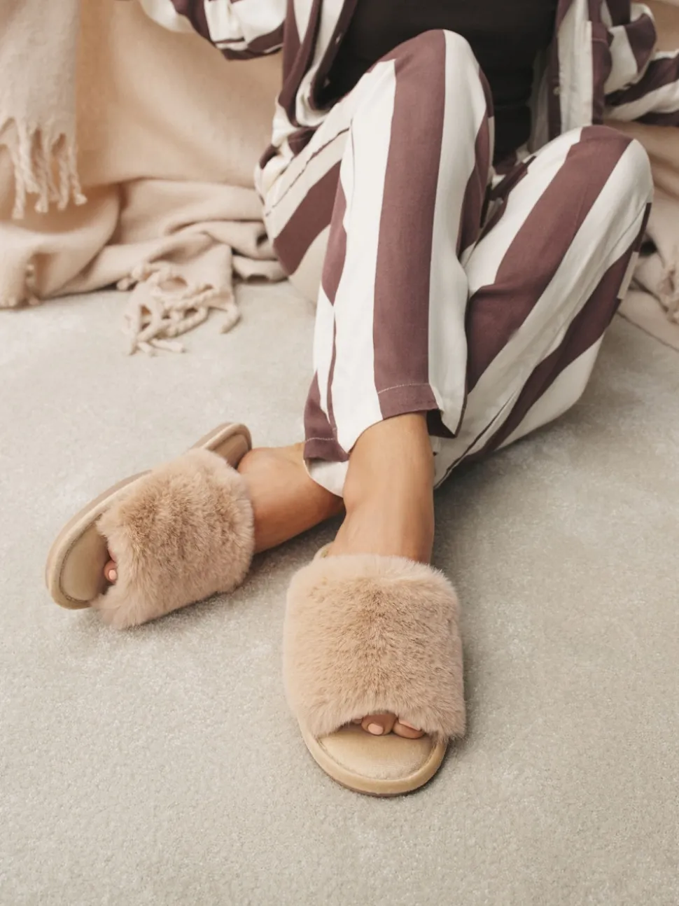 Yellow Faux Fur Sider Slippers