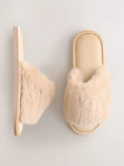 Yellow Faux Fur Sider Slippers