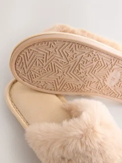 Yellow Faux Fur Sider Slippers