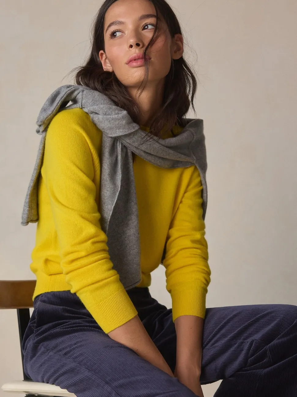 Yellow N.Premium 100% Cashmere Crew Neck Jumper