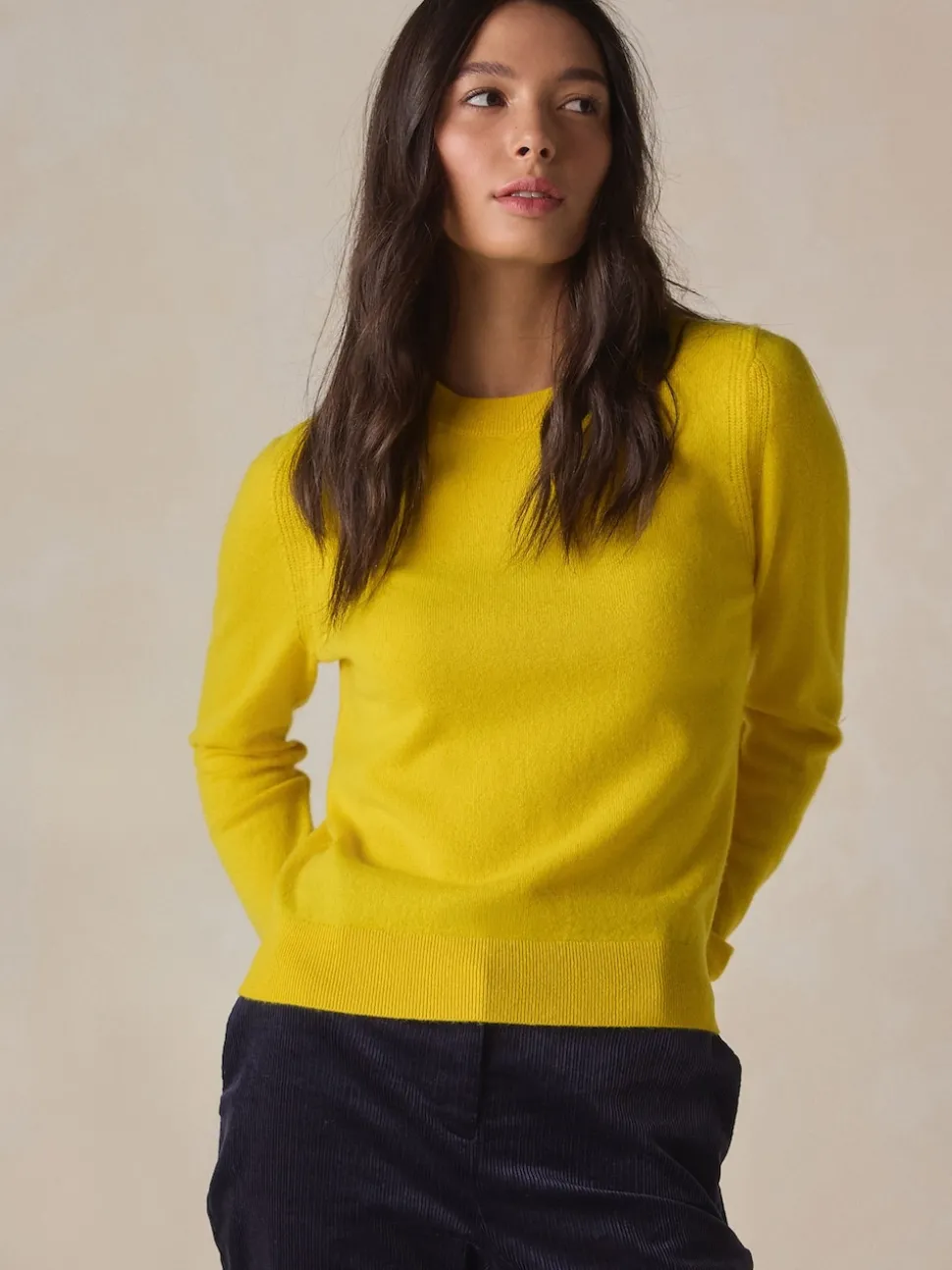 Yellow N.Premium 100% Cashmere Crew Neck Jumper