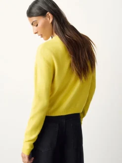 Yellow Pickles Embroidery Crew Neck Knitted Cardigan With Wool