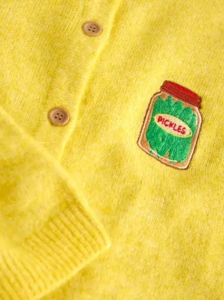 Yellow Pickles Embroidery Crew Neck Knitted Cardigan With Wool