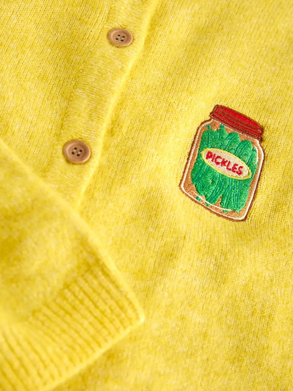 Yellow Pickles Embroidery Crew Neck Knitted Cardigan With Wool