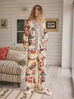 Yellow Viscose/Linen Blend Button Through Pyjamas