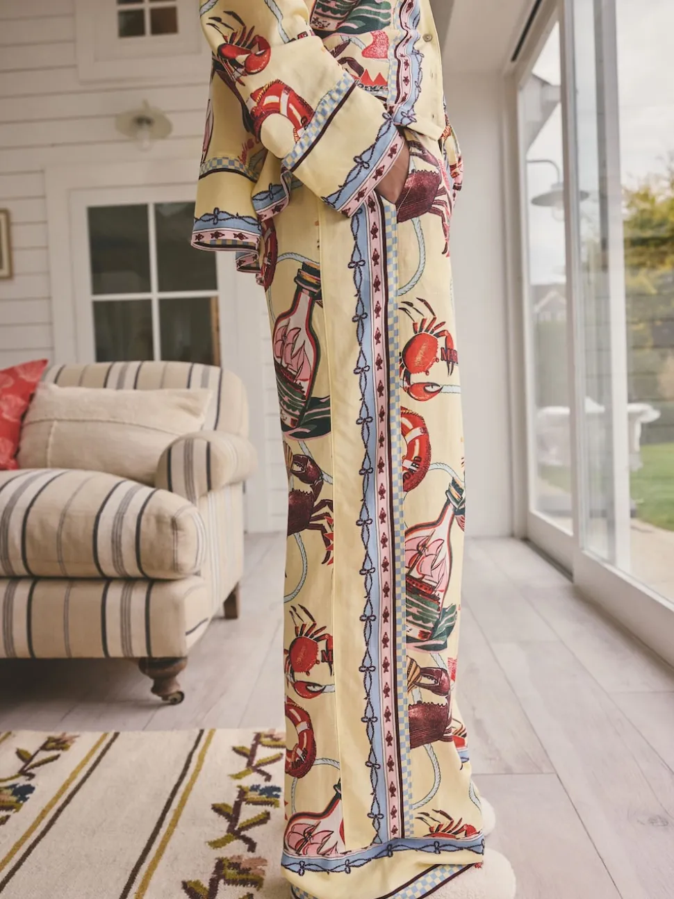Yellow Viscose/Linen Blend Button Through Pyjamas