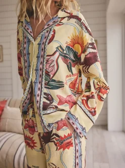 Yellow Viscose/Linen Blend Button Through Pyjamas