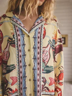 Yellow Viscose/Linen Blend Button Through Pyjamas