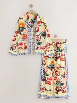 Yellow Viscose/Linen Blend Button Through Pyjamas