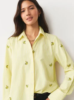 Yellow/White Stripe Banana Embroidered Long Sleeve Shirt